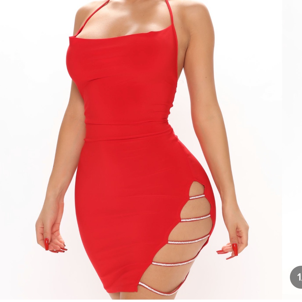 Kelsey cowl neck mini dress red